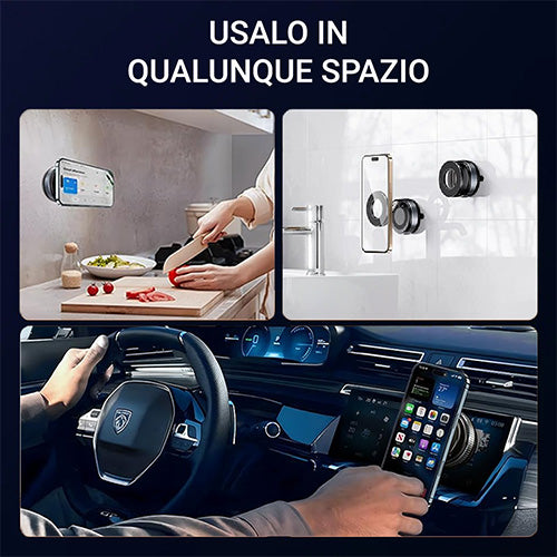 Supporto magnetico PERFT per telefono universale regolabile 360° con ventosa a vuoto + Porta tessere, Porta carte per veicolo con accesso rapido e protezione RFID™