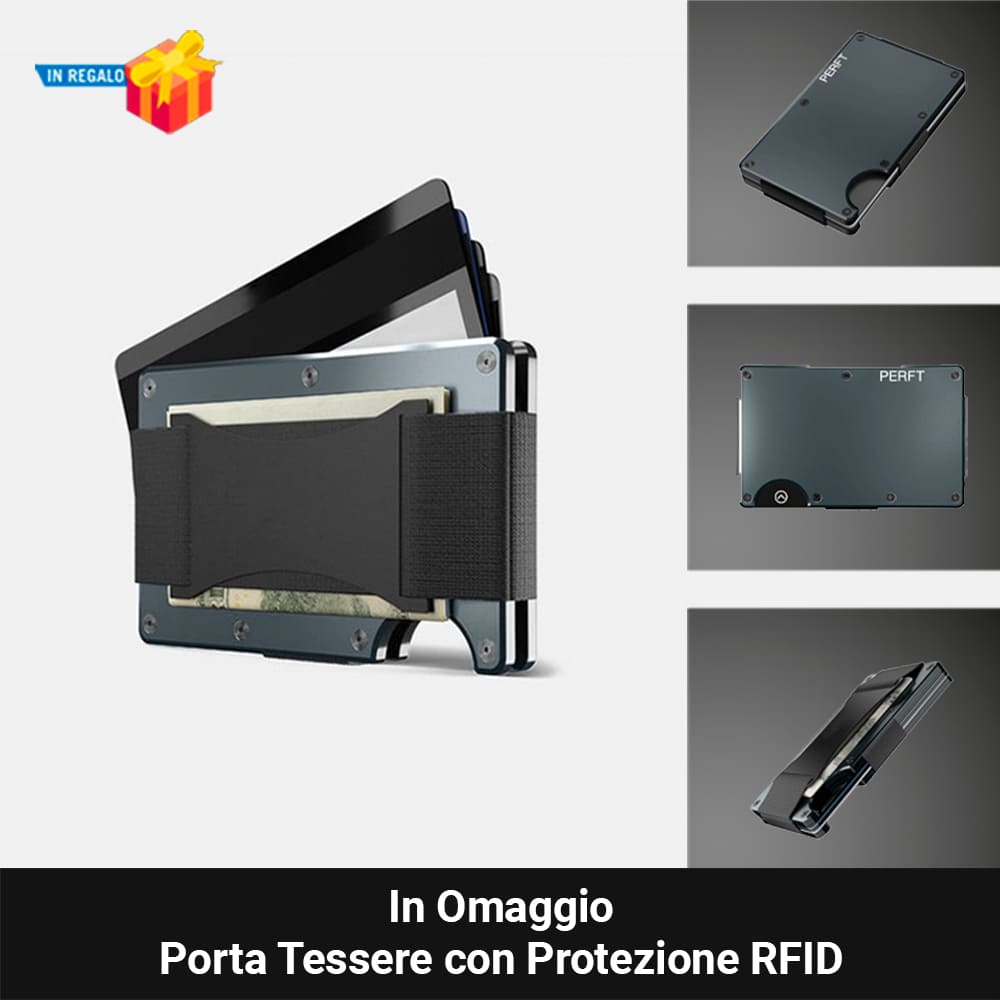 Supporto magnetico PERFT per telefono universale regolabile 360° con ventosa a vuoto + Porta tessere, Porta carte per veicolo con accesso rapido e protezione RFID™